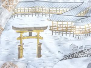 アンティーク　厳島神社・錦帯橋模様男物長襦袢